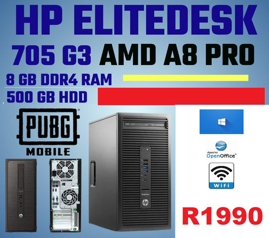 HP EliteDesk705 G3 Tower Business Desktop Computer, AMD A8 PRO-9600 3.1GHz, 8G DDR4, 500gb
