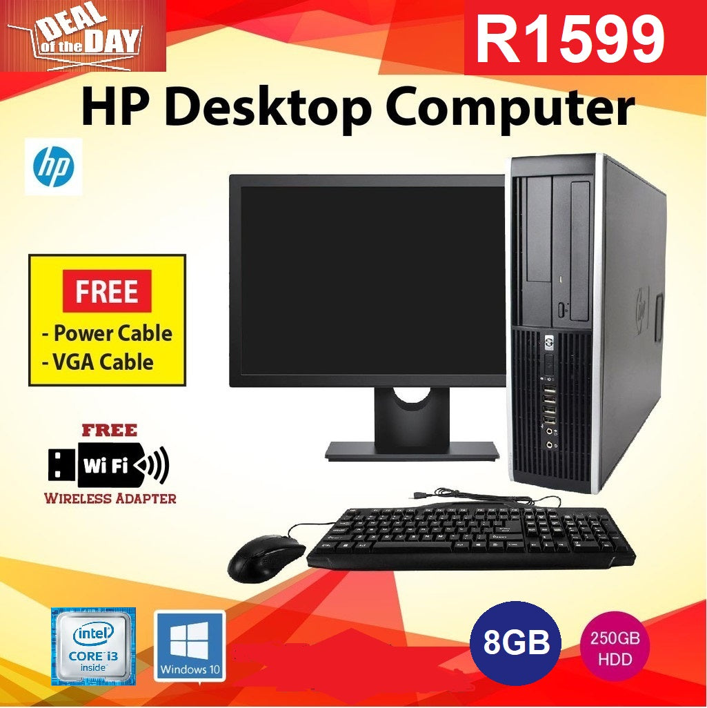 HP 6200 Elite Core i3 8GB DDR -250GB Windows +17"Screen PC sett great machines
